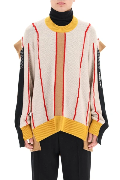 Shop Ambush Color Block Asymmetrical Sweater In Beige Multi