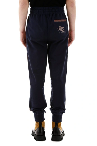 Shop Etro Pegasus Logo Jogger Pants In Blu