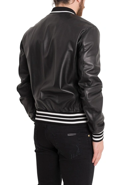 Shop Dolce & Gabbana Leather Varsity Jacket In Black