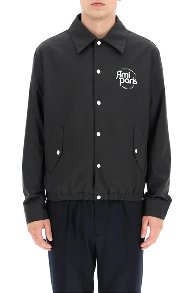 Shop Ami Alexandre Mattiussi Ami Paris Coach Jacket With Logo Print In Black