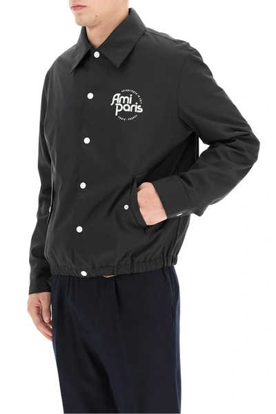 Shop Ami Alexandre Mattiussi Ami Paris Coach Jacket With Logo Print In Black