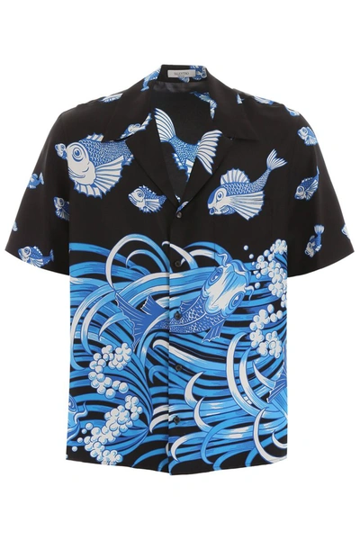 Shop Valentino Printed Bowling Shirt In Stampa Pesci