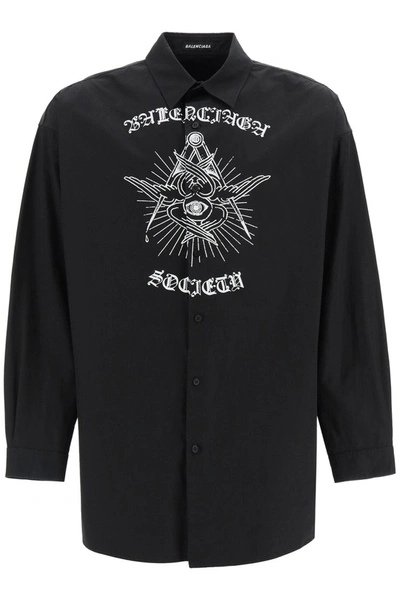 Shop Balenciaga Gothic Shirt In Black