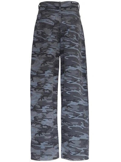 Shop Balenciaga Wide Leg Camouflage Jeans In Black