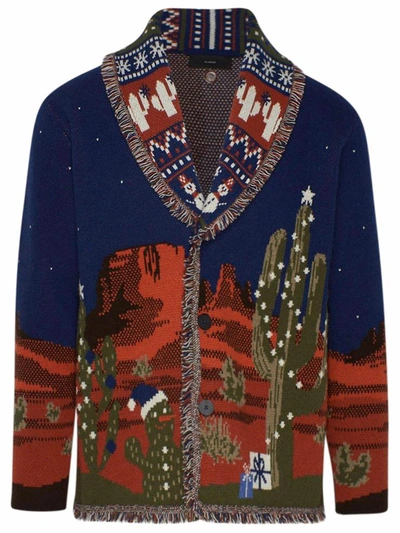 Shop Alanui Blue West Xmas Eve Landscape Cardigan