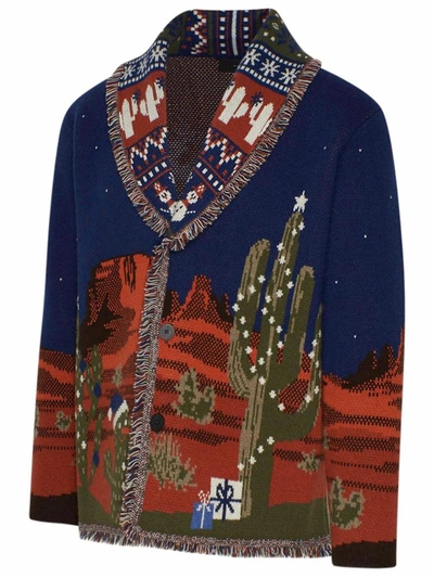 Shop Alanui Blue West Xmas Eve Landscape Cardigan