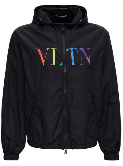Shop Valentino Vltn Multicolor Windbreaker In Black Nylon