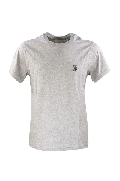 Shop Burberry Parker - Monogram Motif Cotton T-shirt In Pale Grey Melange