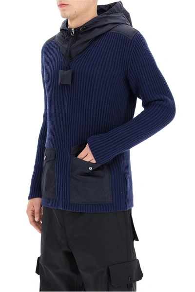 Shop Moncler X Jwanderson  Genius 1 Knit Hoodie In Blu Scuro