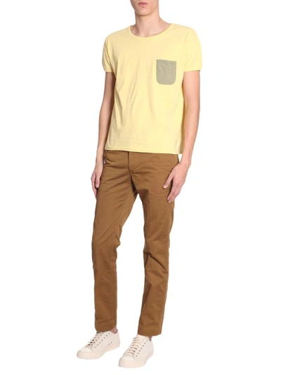 Shop Visvim T-shirt With Contrast Pocket In Yellow