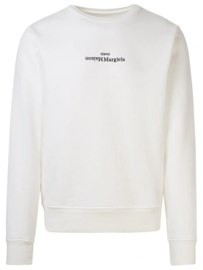 Shop Maison Margiela Felpa Girocollo Logo Bianca In White