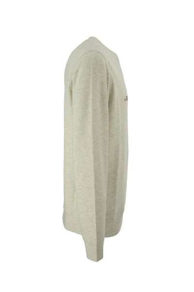 Shop Brunello Cucinelli Comfort Cotton French Terry Sweatshirt With Embroidery In Ecru
