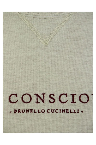 Shop Brunello Cucinelli Comfort Cotton French Terry Sweatshirt With Embroidery In Ecru