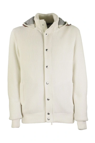 Shop Brunello Cucinelli Cashmere Knit Outerwear Jacket With Down Quilting And Detachable Hood In Panama