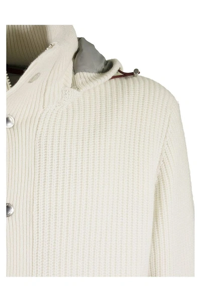 Shop Brunello Cucinelli Cashmere Knit Outerwear Jacket With Down Quilting And Detachable Hood In Panama