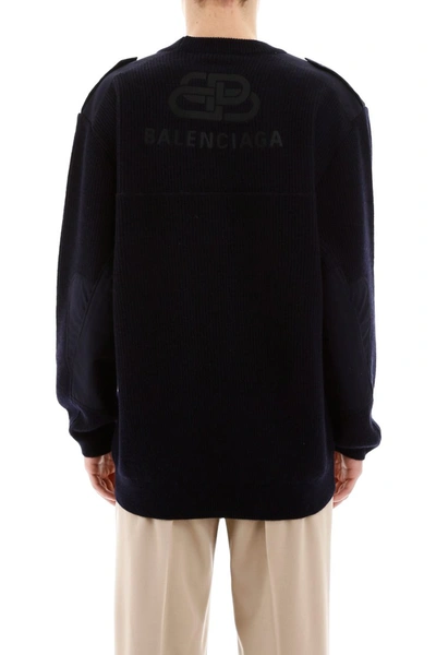 Shop Balenciaga Pullover With Cotton Inserts In Navy