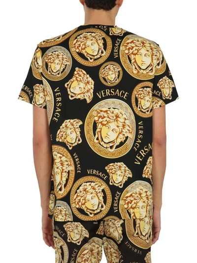 Versace Medusa Printed Cotton Crewneck T-shirt In Black | ModeSens
