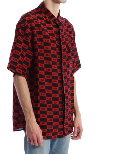 Shop 424 Checked Logo Shirt In Red