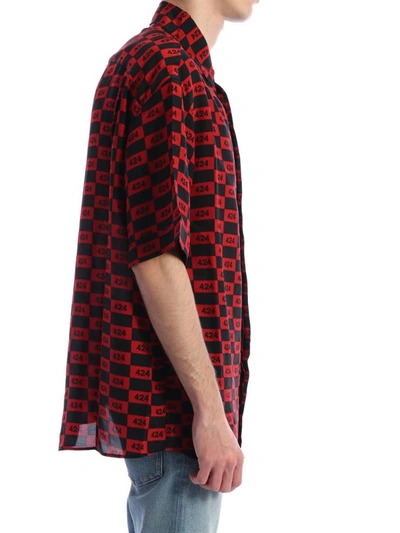 Shop 424 Checked Logo Shirt In Red