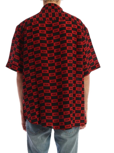 Shop 424 Checked Logo Shirt In Red