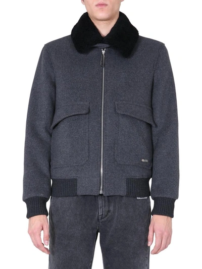 Shop Off-white Aviator Jacket With Shearling Collar In Grey