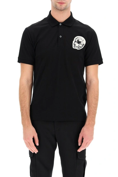 Shop Alexander Mcqueen Polo Shirt With Skull Patch In Black