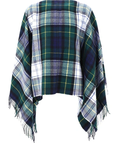 Shop Comme Des Garçons Shirt Tartan Lambswool Poncho In Green