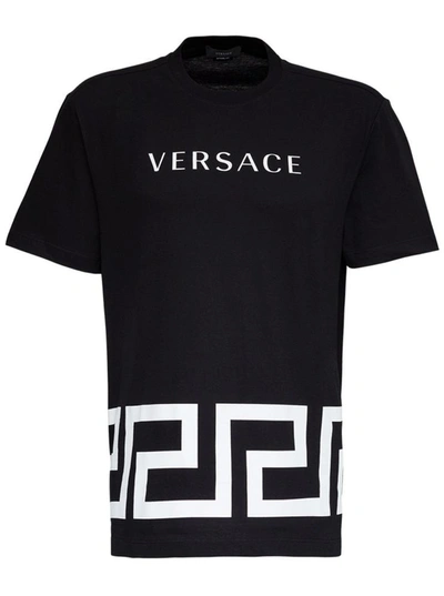 Shop Versace Greek Key Cotton T-shirt In Black