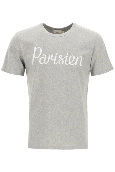 Shop Maison Kitsuné Maison Kitsune Parisien Print T-shirt In Grey Melange