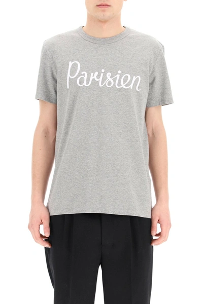 Shop Maison Kitsuné Maison Kitsune Parisien Print T-shirt In Grey Melange