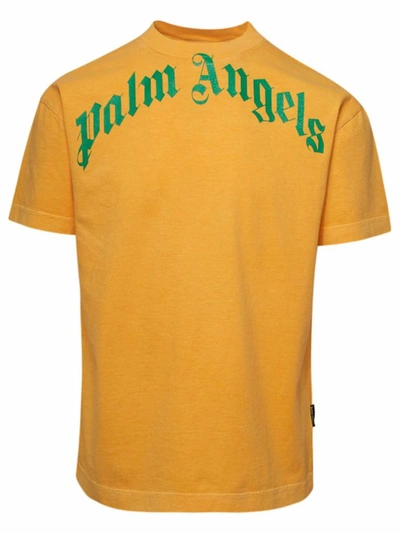 Shop Palm Angels Yellow T-shirt Vintage Wash Curved