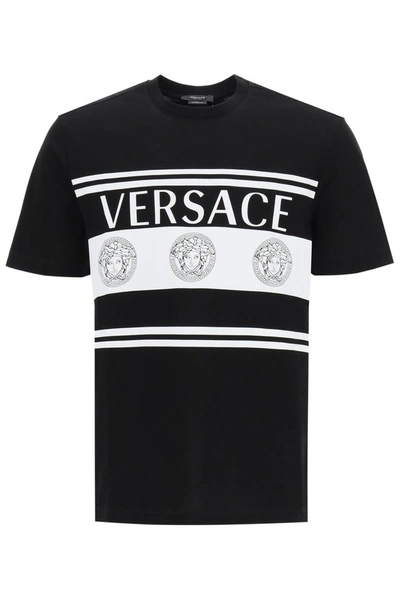Shop Versace T-shirt With Logo Print In Nero