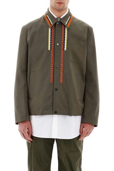 Shop Valentino Military Jacket With Embroideries In Olive