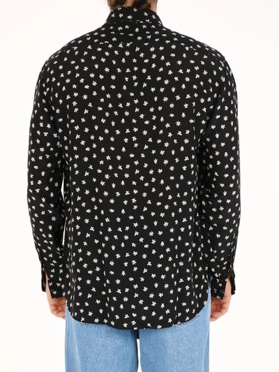 Shop Saint Laurent Flowor Print Silk Shirt In Black