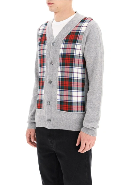 Shop Comme Des Garçons Comme Des Garcons Shirt Cardigan With Tartan Panels In Grey Check Red