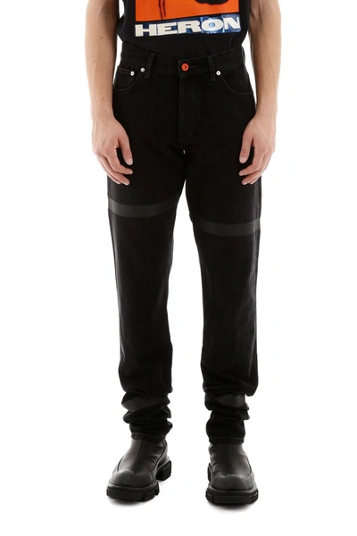 Shop Heron Preston Jeans With Tapes In Black Clay Wash Anthracite