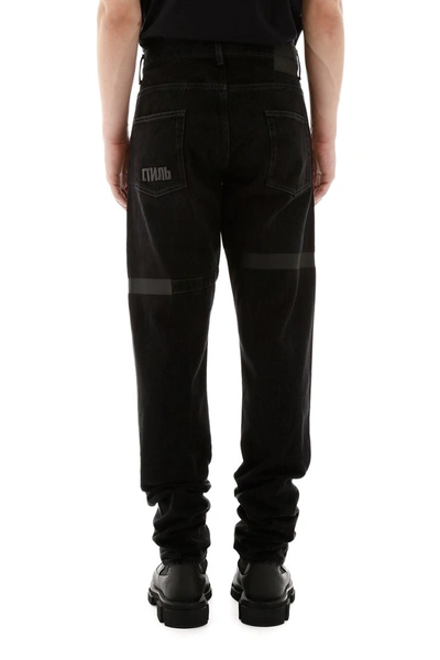 Shop Heron Preston Jeans With Tapes In Black Clay Wash Anthracite
