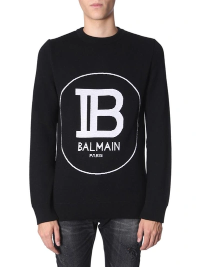 Shop Balmain Crew Neck Sweatshirt In Black