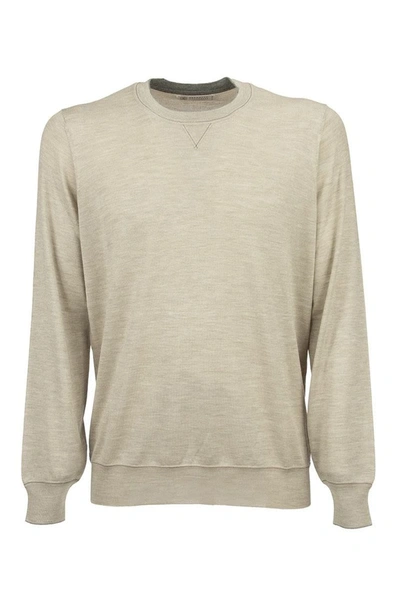 Shop Brunello Cucinelli Cashmere And Silk Sweatshirt-style Sweater Knitwear In Sand