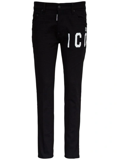 Shop Dsquared2 Cotton Jeans With Icon Print In Black