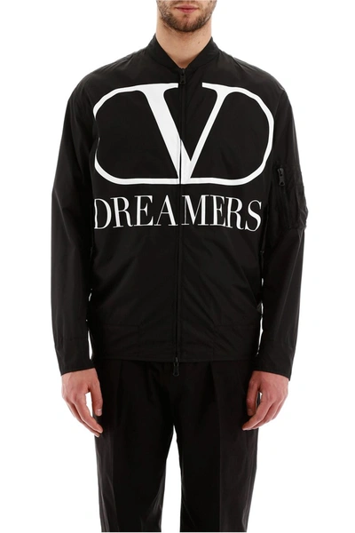 Shop Valentino Vlogo Dreamers Bomber Jacket In Nero Bianco
