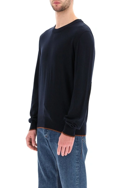 Shop Maison Margiela Crew Neck Sweater With Elbow Patches In Navy Brown