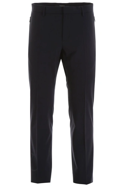 Shop Valentino Vlogo Classic Trousers In Navy Navy