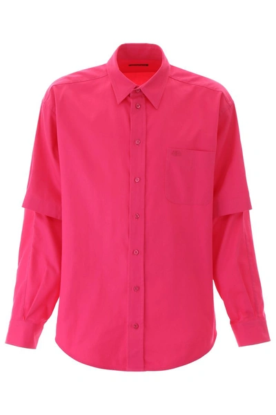 Shop Balenciaga Double Sleeve Shirt In Lipstick Pink