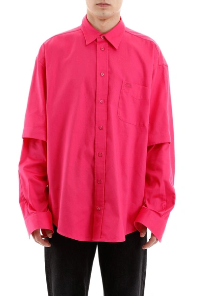 Shop Balenciaga Double Sleeve Shirt In Lipstick Pink