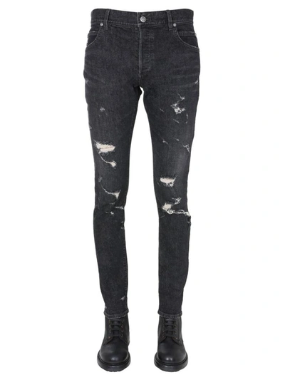 Shop Balmain Vintage Distressed Jeans In Black