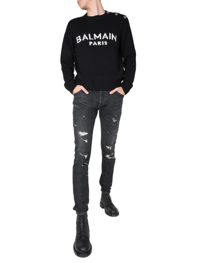 Shop Balmain Vintage Distressed Jeans In Black