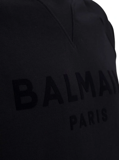 Shop Balmain Cotton Sweatshirt With Tone On Tone Front Logo In Black