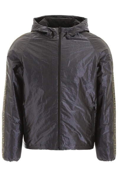 Shop Fendi Metallic Windbreaker With Ff Bands In Gold Silver