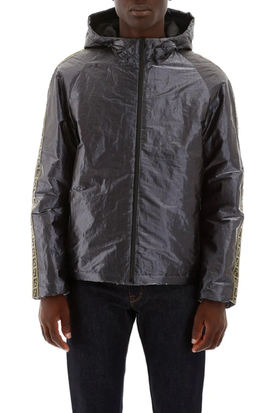 Shop Fendi Metallic Windbreaker With Ff Bands In Gold Silver